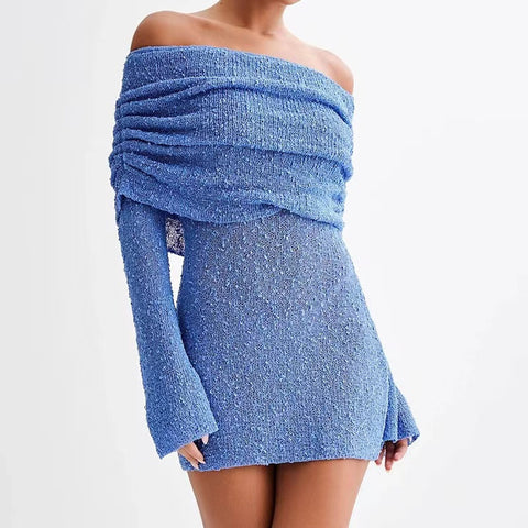 Robe courte à manches longues et épaules dénudées avec découpes pour femmes