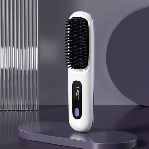 Peigne Lisseur 2 En 1 Sans Fil Brosse Lissante Chauffage Rapide Portable Bigoudi Chaud Chargement USB