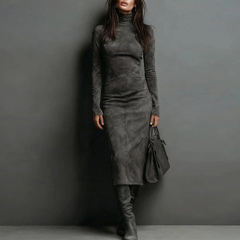 Turtleneck Long-sleeved Dress Fashion Sexy Slim-fitting Bodycon Long Dresses Women's Clothing