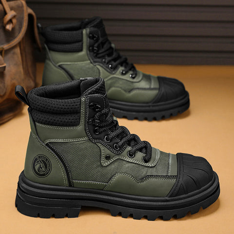 Bottes Martin montantes à bout coquille couleur rhubarbe pour homme