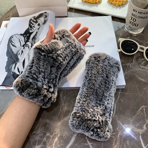 Gants doux, chauds et épais en fourrure de lapin Rex