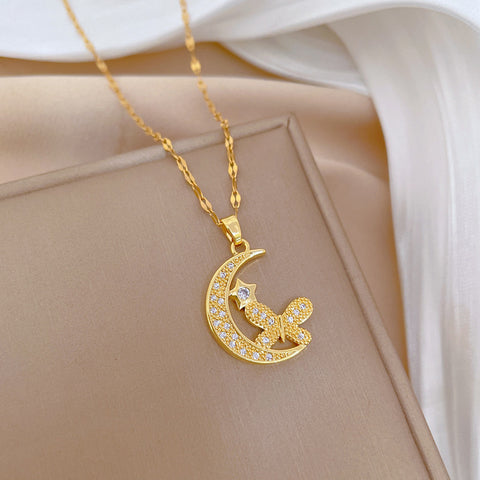 Hollow Zircon Butterfly Love Moon Necklace