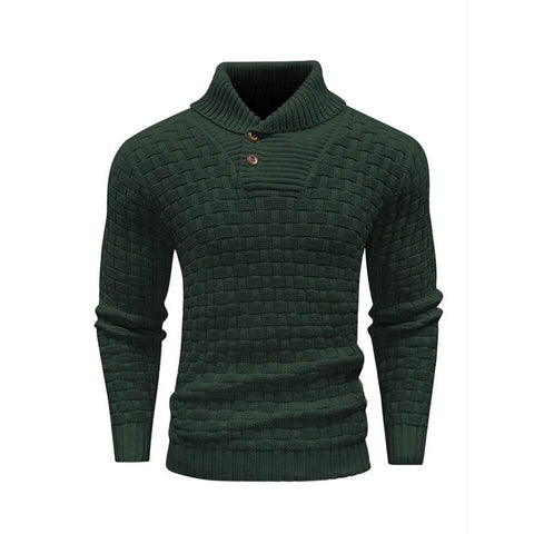 Pull col roulé slim pour homme avec boutons, mode décontractée, couleur unie, vêtement haut