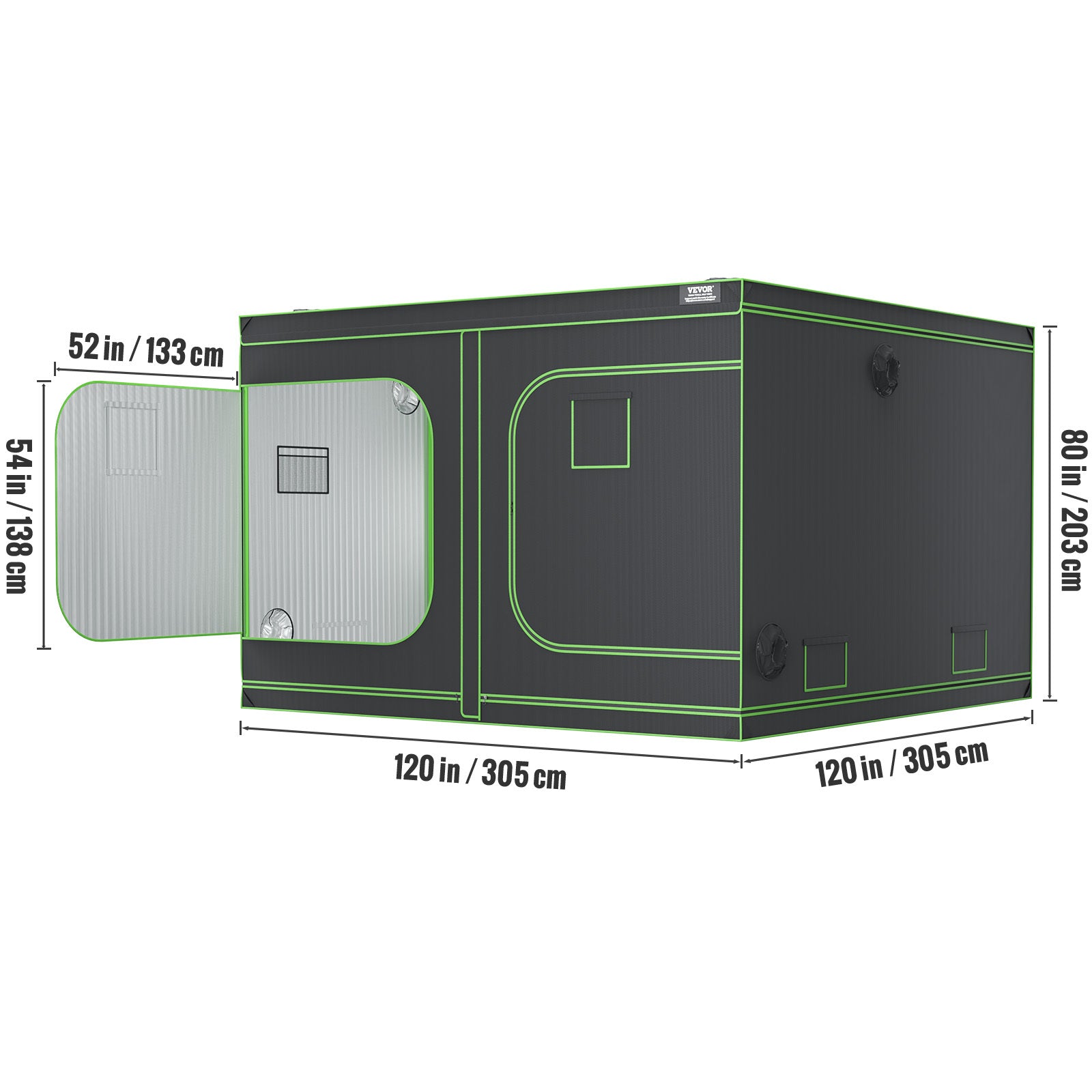 VEVOR 10x10 Grow Tent, 120'' X 120'' X 80'', High Reflective 600D Mylar Hydroponic Growing Tent With Observation Window, Tool Bag And Floor Tray For Indoor Plants Growing