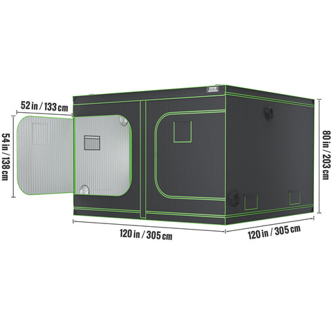 VEVOR 10x10 Grow Tent, 120'' X 120'' X 80'', High Reflective 600D Mylar Hydroponic Growing Tent With Observation Window, Tool Bag And Floor Tray For Indoor Plants Growing
