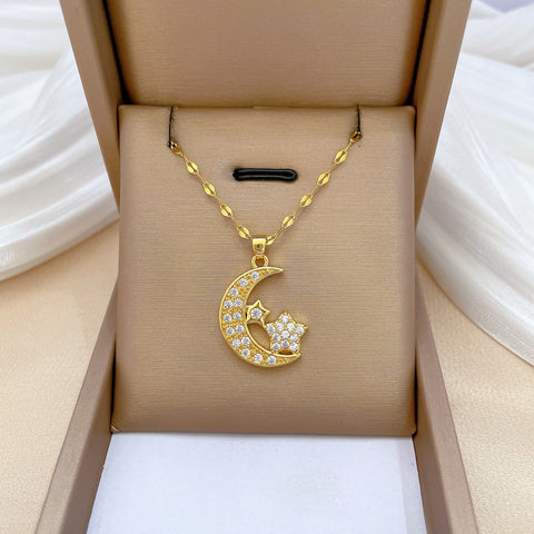 Hollow Zircon Butterfly Love Moon Necklace