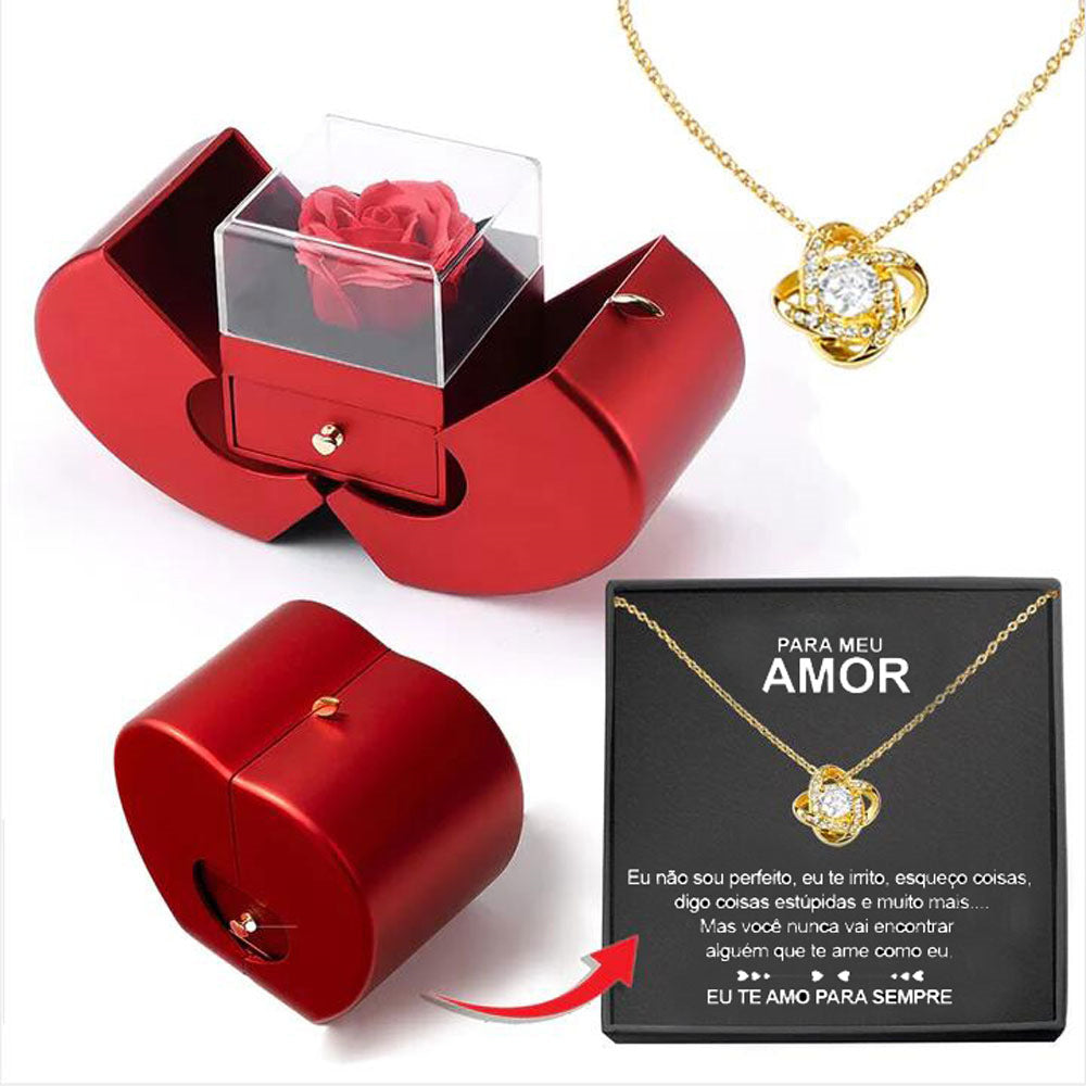 Fashion Jewelry Box Red Apple Christmas Gift Necklace Eternal Rose For Girl Mother's Day Valentine's Day Gifts With Artificial Flower Rose Flower Jewelry Box - Fashionner