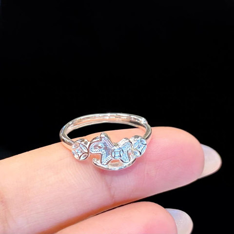 Buy 1 Piece 999 Sterling Silver Rocking Horse & Coin Open Ring, Cute Lucky Style, For Daily Wear & Gifting online at Fashionner.