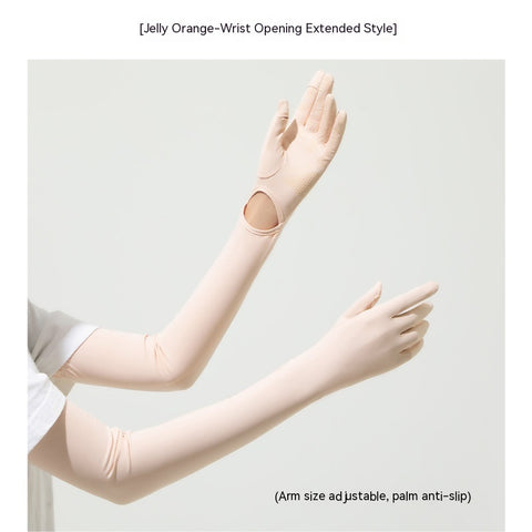 Gants manches longues femme en nylon et soie glacée de protection solaire UV - Manches longues de protection solaire d'été