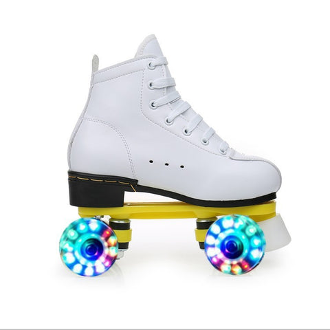 Borg Adult Double-rangée Patins à roulettes à quatre roues en cuir de vachette PU Flash Complet