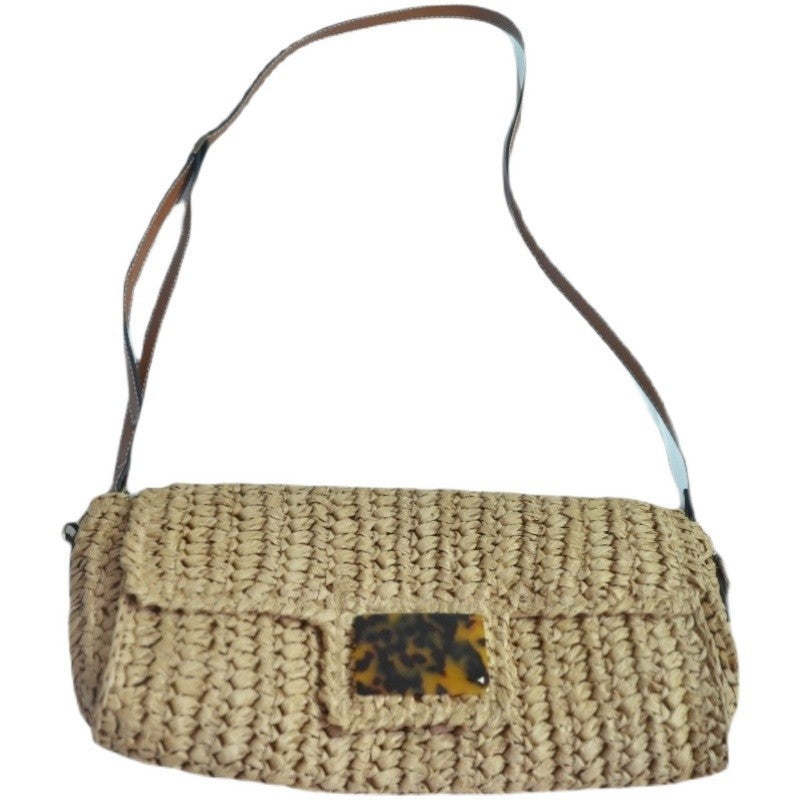 Straw Fashion Vintage Leopard Print Crossbody Bag - Fashionner