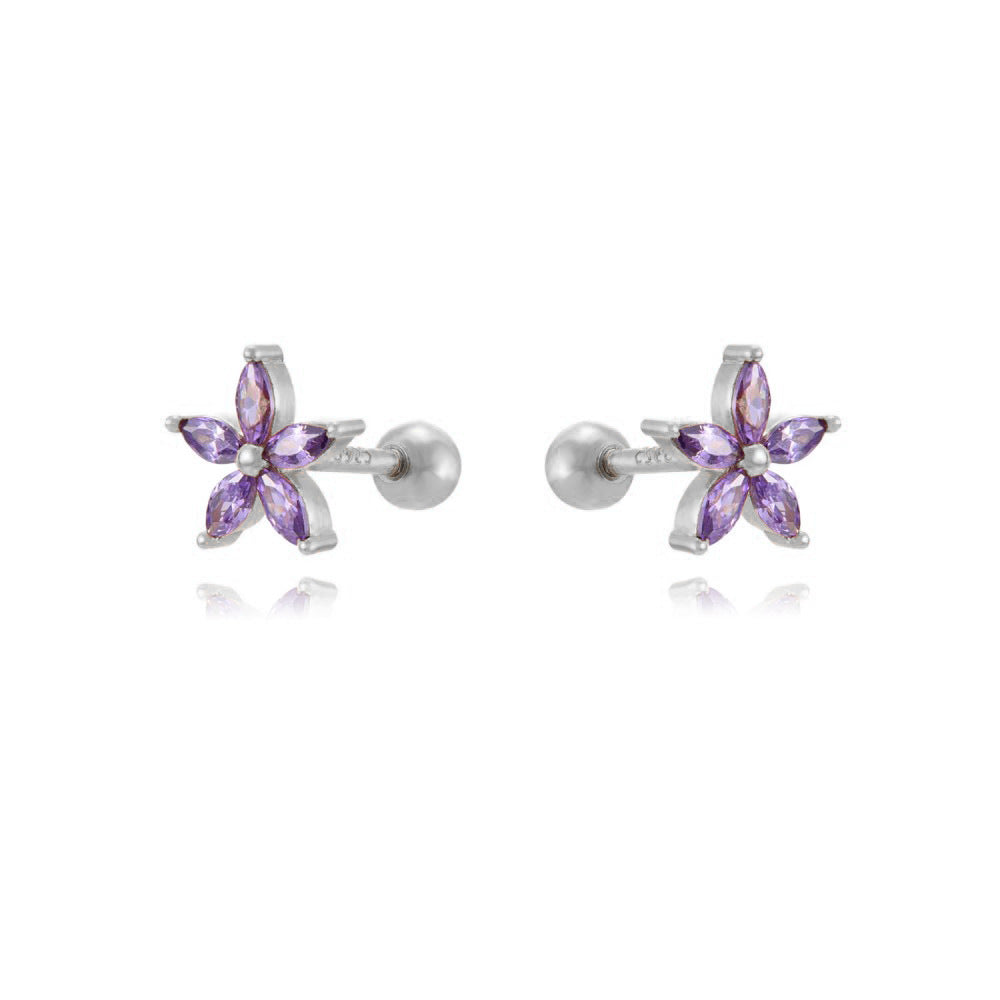 Buy Womens Color Zircon Purple Bauhinia Flower Earrings online at Fashionner.