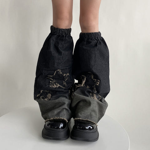 Hot Girl Design Denim Washed Horn Leg Warmer Foot Sock Slimming - Fashionner