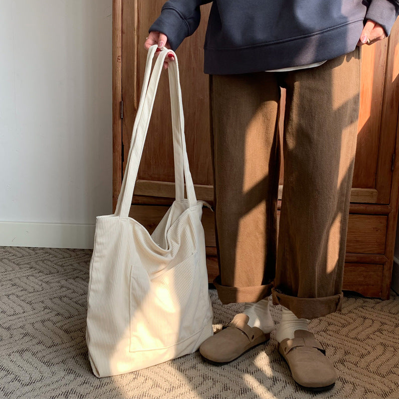 One-shoulder Large Capacity Corduroy Bag Leisure Shopping Bag - Fashionner
