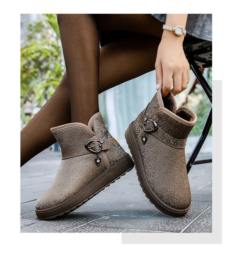 Snow Boots Women Winter Fleece-lined Thicken One Pedal Cotton Shoes Women Ankle Boots - Fashionner
