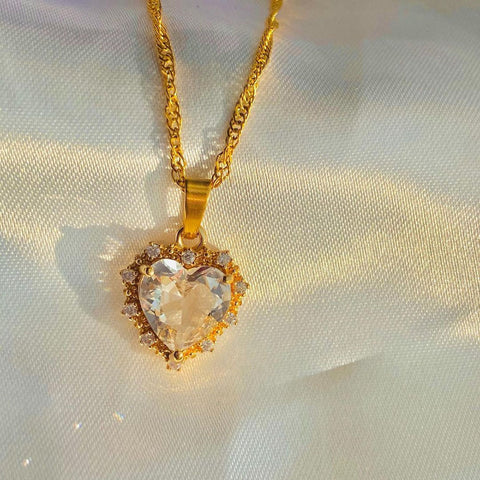 Colorful Rhinestones Heart-shped Necklace Love Gold Clavicle Chain Ins Personalized Jewelry For Women Valentine's Day - Fashionner