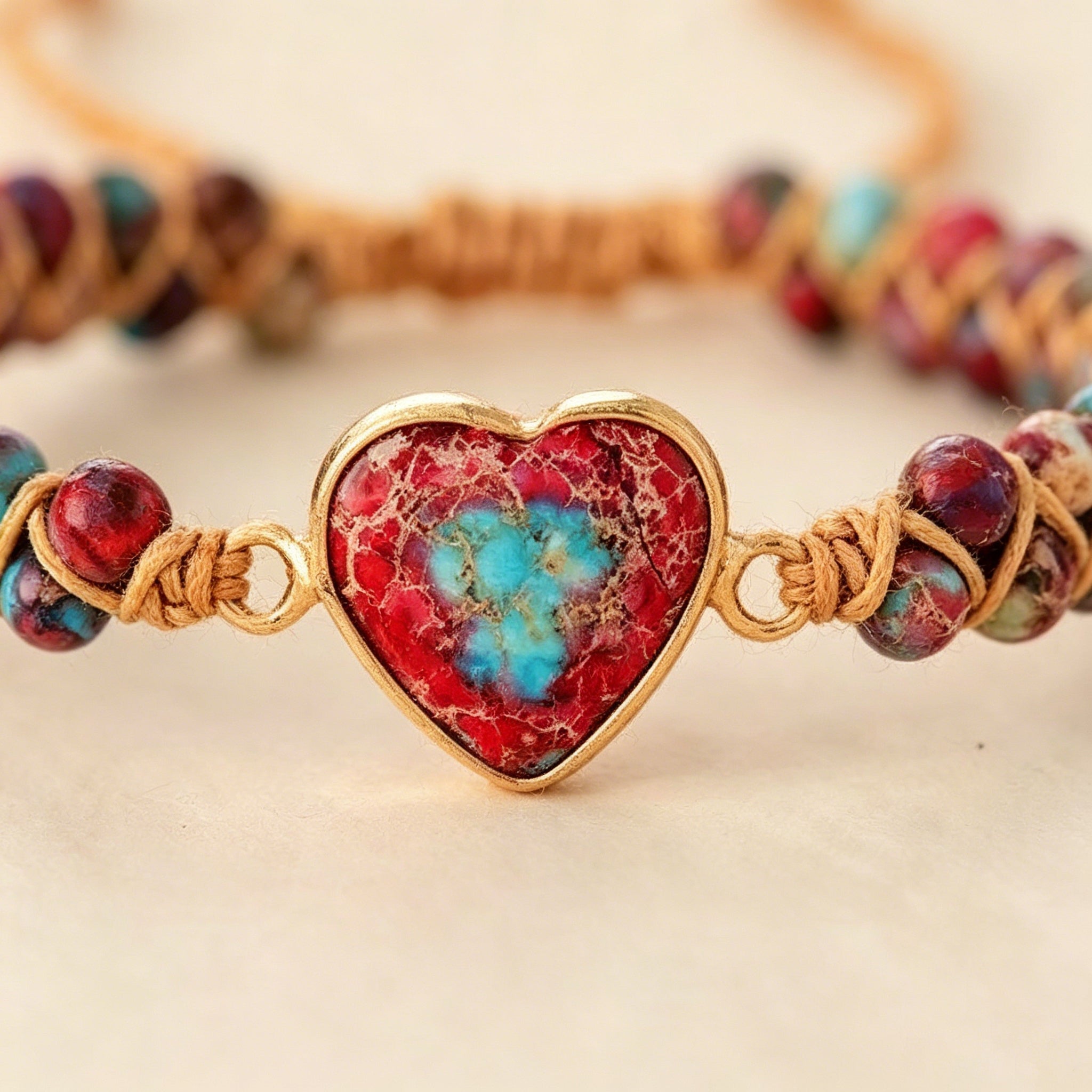 Buy Hand-Woven Natural Stone Imperial Heart Bracelet, Adjustable online at Fashionner.