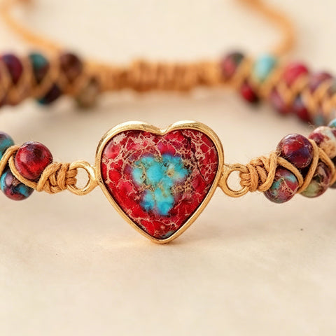 Buy Hand-Woven Natural Stone Imperial Heart Bracelet, Adjustable online at Fashionner.