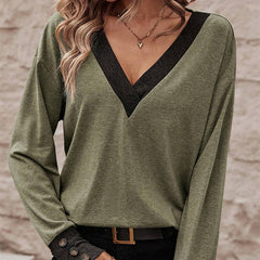Women's Fashion Casual Loose-fitting V-neck Long Sleeves T-shirt - Fashionner