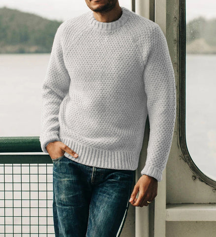 Pull tricoté décontracté d'hiver à col rond de couleur unie pour homme