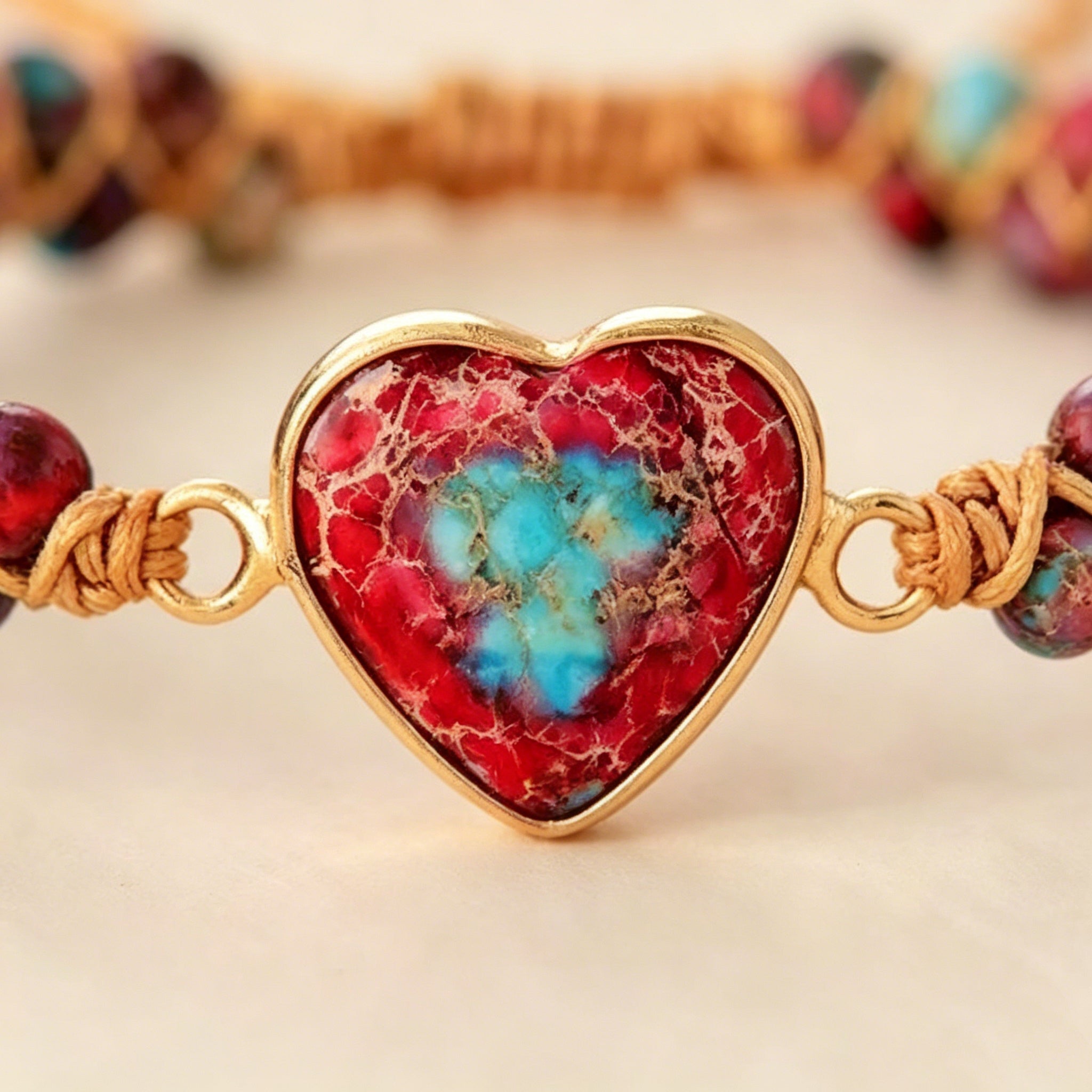 Buy Hand-Woven Natural Stone Imperial Heart Bracelet, Adjustable online at Fashionner.