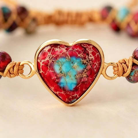 Buy Hand-Woven Natural Stone Imperial Heart Bracelet, Adjustable online at Fashionner.