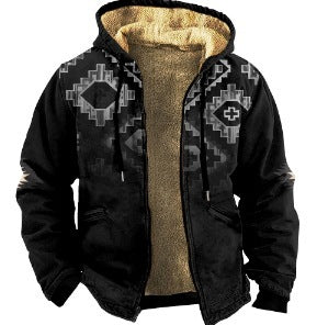 Veste zippée à capuche à imprimé écossais pour homme Manteau chaud rembourré en coton épaissi pour l'hiver