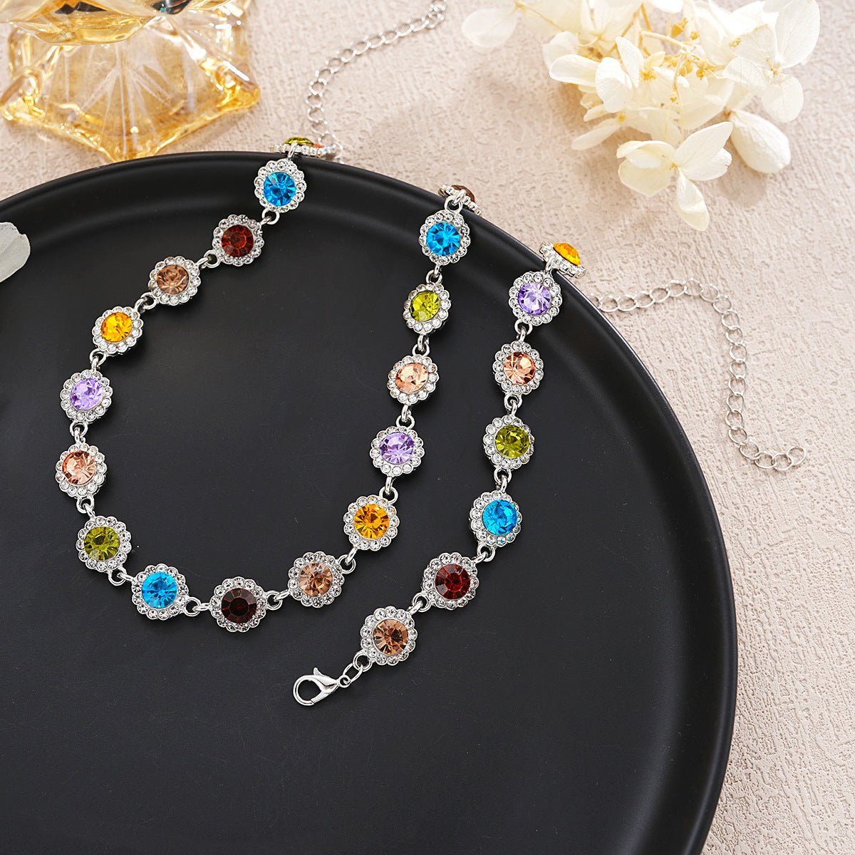 Buy Fashionable Colorful Zircon Bracelet And Necklace Set online at Fashionner.