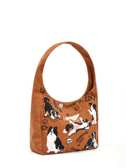 Retro Shoulder Puppy Printed Large Capacity Casual Canvas Bag - Fashionner