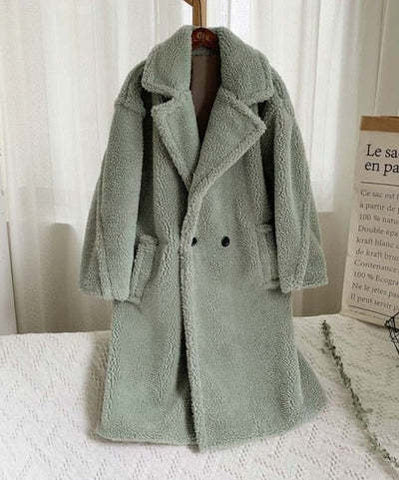 Manteau en Polaire d'Agneau à Revers avec Poches, Manteau en Fausse Fourrure Hiver Chaud Épais Long Coupe-vent Vêtements pour Femmes