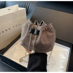 Women's Crossbody Rhinestone Bucket Bag - Fashionner
