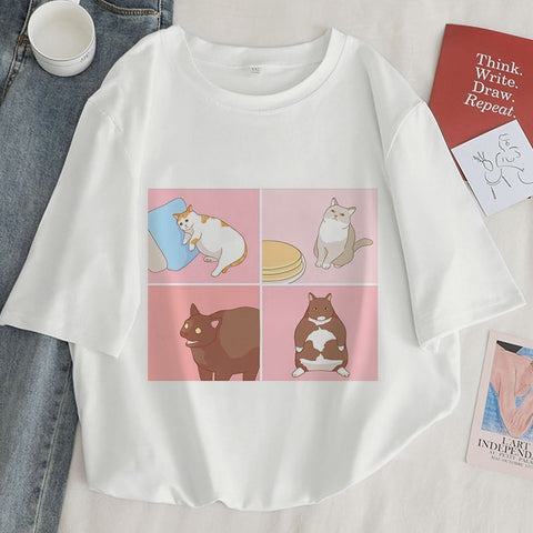 T-shirt femme à motif dessin animé chat kawaii