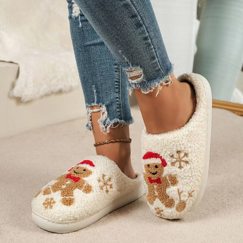 Chaussons de Noël en pain d'épices flocon de neige pour femme – Intérieur antidérapant hiver chambre maison pantoufles douces