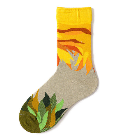 Trendy Mid-calf Length Socks Preppy Style Stockings Artistic Illustration Socks - Fashionner