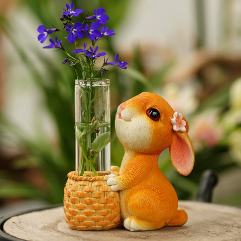 Vase hydroponique en tube à essai en verre avec lapin mignon