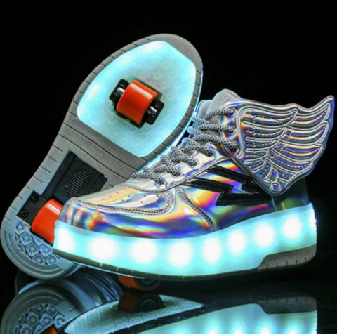 Chaussures à roulettes lumineuses à double roue pour étudiant