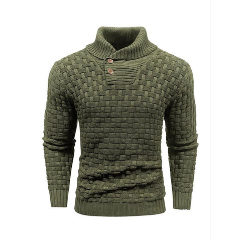 Pull col roulé slim pour homme avec boutons, mode décontractée, couleur unie, vêtement haut