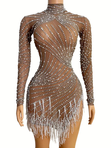Tassel Dress Birthday Party Long Sleeve Ironing Transparent - Fashionner