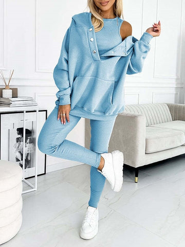 Ensemble trois pièces athleisure : sweat à capuche, gilet ajusté et pantalon à fil épais