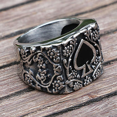 Popular Titanium Steel Men's Ring Spades Epoxy Carved Rings For Men And Women