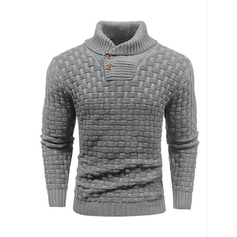 Pull col roulé slim pour homme avec boutons, mode décontractée, couleur unie, vêtement haut
