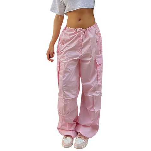Casual Cargo Pants For Women Solid Color Drawstring Pocket Design Fashion Street Trousers Girls - Fashionner
