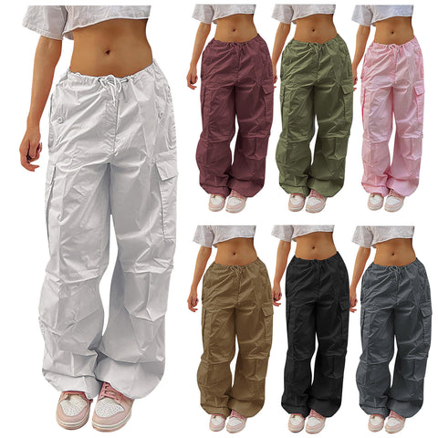Casual Cargo Pants For Women Solid Color Drawstring Pocket Design Fashion Street Trousers Girls - Fashionner