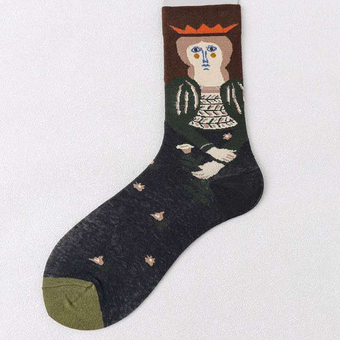 Trendy Mid-calf Length Socks Preppy Style Stockings Artistic Illustration Socks - Fashionner