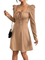 A-line skirt fashion pullover bubble sleeve long sleeved dress