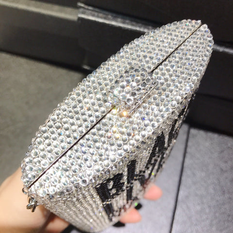 Sac de soirée en diamant clouté de lettres, boîte métallique, sac à main entièrement diamanté, sac à main personnalisé pour femmes de banquet