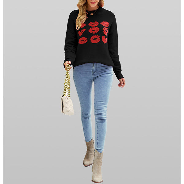 European And American Autumn Winter Love Lips Sweater - Fashionner