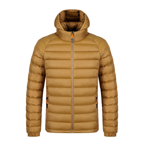 Manteau léger d'hiver à capuche avec poches, veste chaude et portable à fermeture éclair pour homme, vêtements d'extérieur de couleur unie