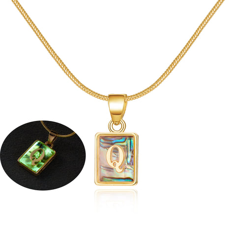 26 Letter Square Necklace Colorful Shell Luminous Pendant Chain Necklace For Women Temperament Ladies Jewelry - Fashionner