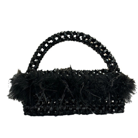 Avec Ostrich Hair Perles Sac Perles Transparent Acrylique Cristal Pierre Boîte Sac à Main Femme Fait à la Main Fête Bourse